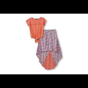 Tempted apparel girl’s tie front top & skirt flora